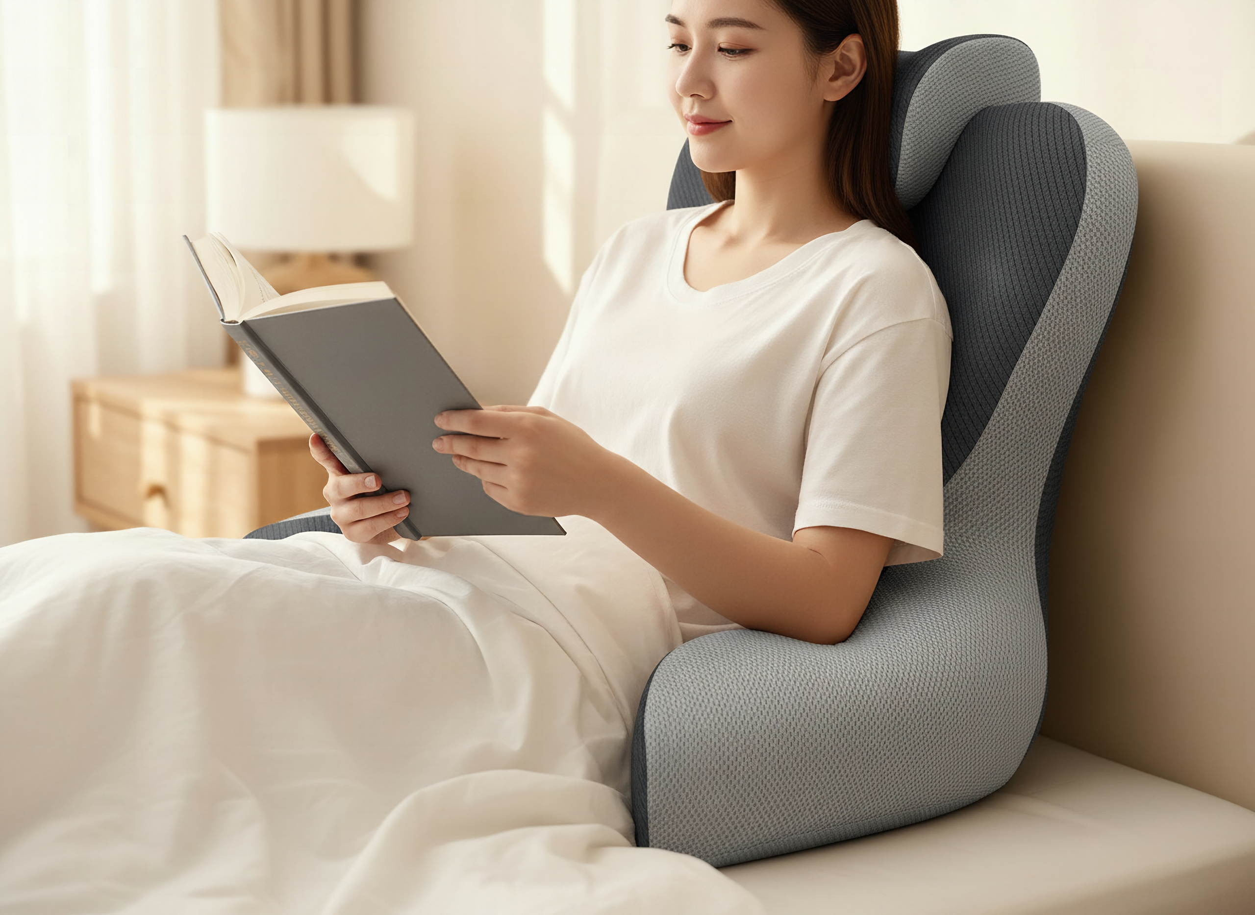 Reading Pillow for Sitting in Bed, 22”H Bed Rest Pillows with Arms, Back Pillows for Sitting Up, Ergonomic Lumbar Suppor