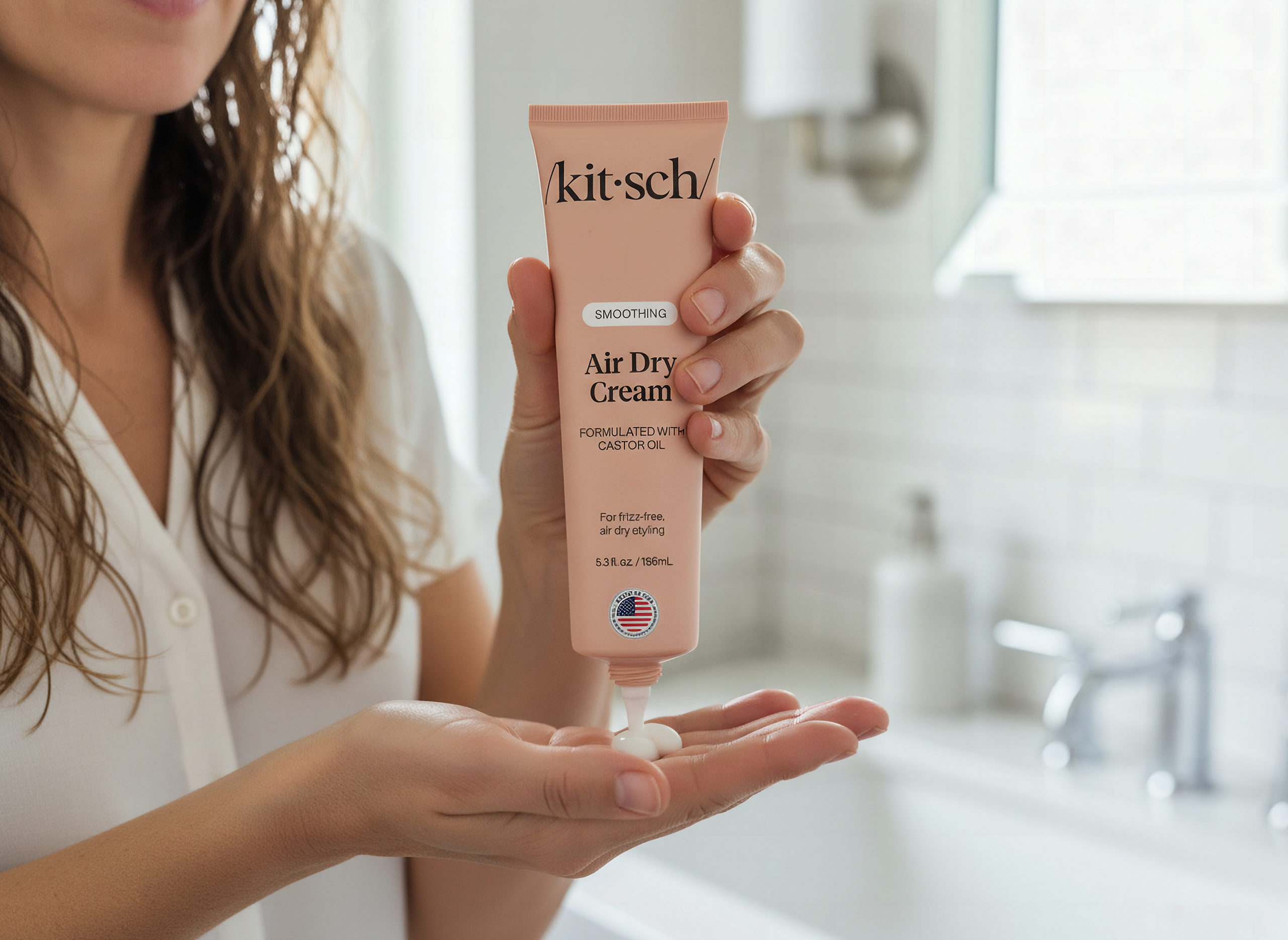 Kitsch Smoothing Air Dry Cream for Hair – Frizz Control Hair Care Product with Castor Oil & Coconut Oil– Weightless Styl