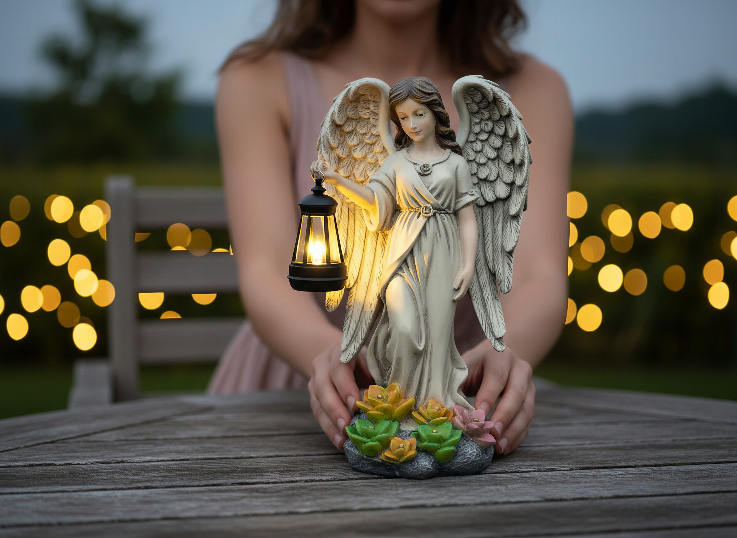 NBQQ Solar Garden Statue Angel Figurine, 11.8 inches Fairy Garden Waterproof Statue with Solar Light and Succulent LED L