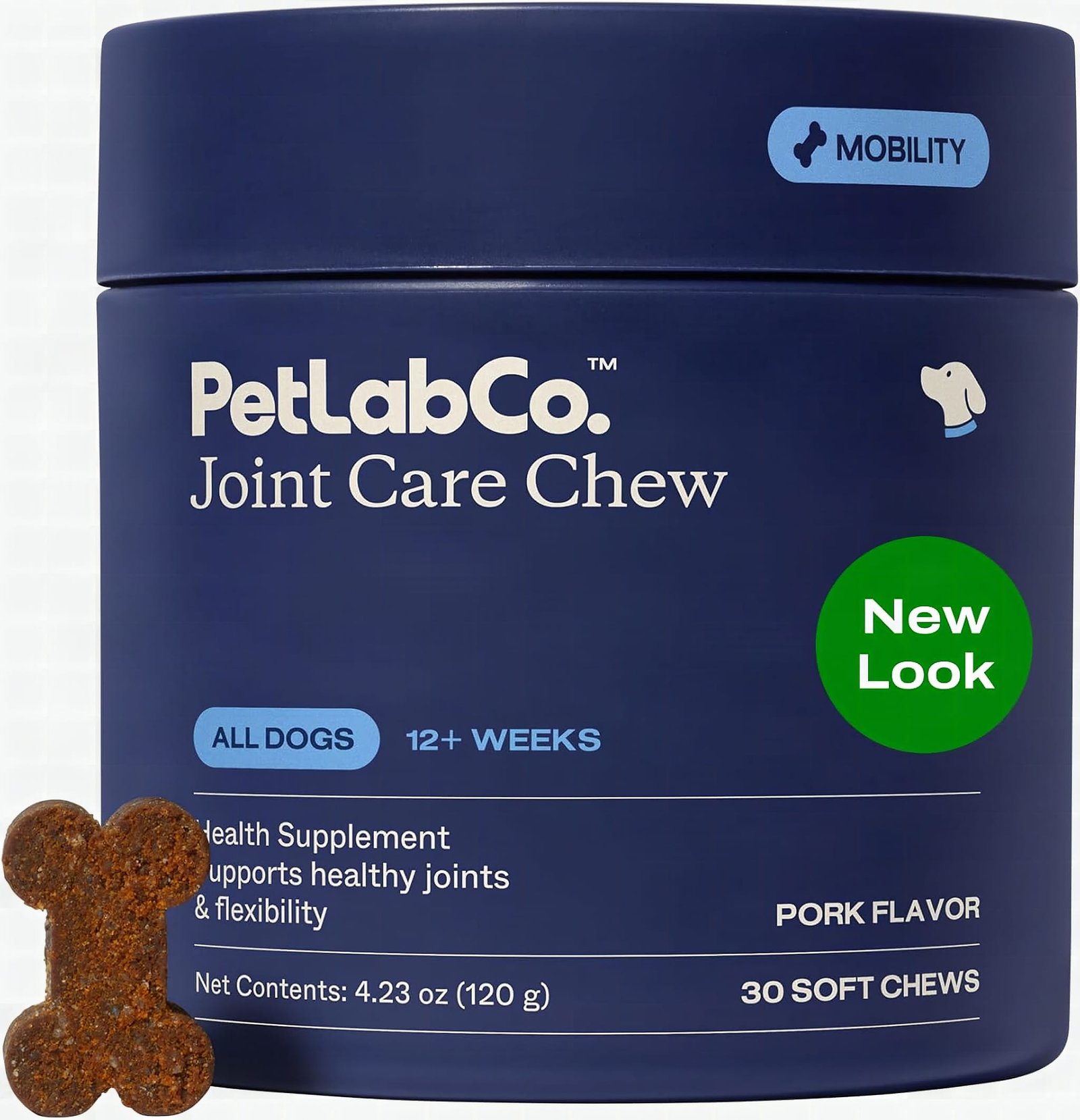 Single PetLab Co. Joint Care Chew in extreme close-up showing pork-colored texture and surface detail